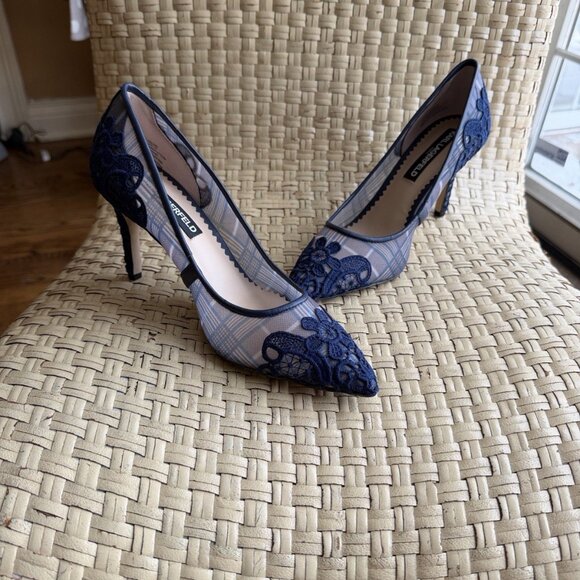 Karl Lagerfeld Shoes - Karl Lagerfeld Women’s Blue Plaid / lace High Heel Shoes Beautiful Perfect